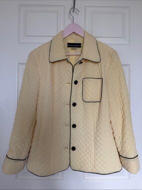 Yellow Quilted Jacket with Black Piping size 12 Bianca Nygard